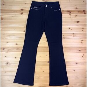 H&Y Fashion Jeans Womens 9 Black Flared High Rise Embroidered Flap Pocket Denim